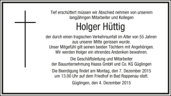 Traueranzeige von Holger Hüttig 