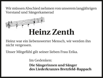 Traueranzeige von Heinz Zenth 