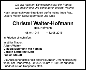 Traueranzeige von Christel Walter-Hofmann 