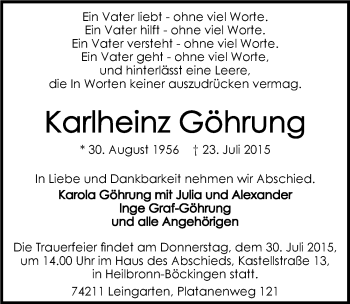 Traueranzeige von Karlheinz Göhrung 