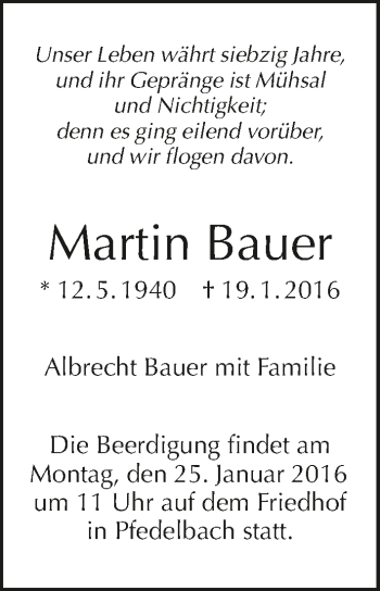 Traueranzeige von Martin Bauer 