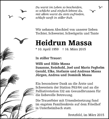 Traueranzeige von Heidrun Massa 