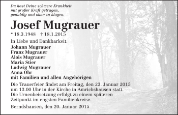 Traueranzeige von Josef Mugrauer 