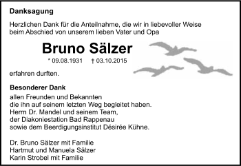 Traueranzeige von Bruno Sälzer 