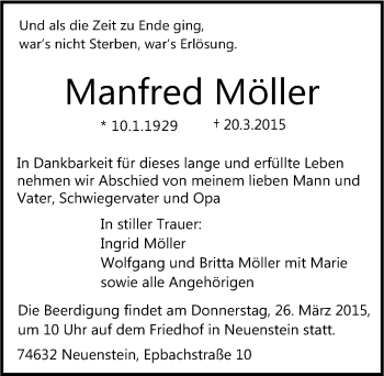 Traueranzeige von Manfred Möller 