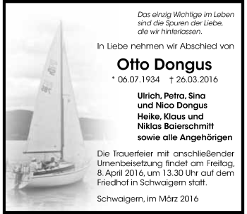 Traueranzeige von Otto Dongus 