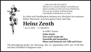 Traueranzeige von Heinz Zenth 