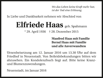 Traueranzeige von Elfriede Haas 