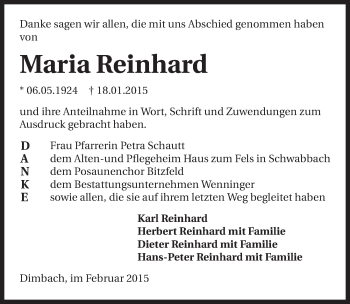 Traueranzeige von Maria Reinhard 