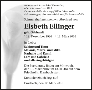 Traueranzeige von Elsbeth Ellinger 