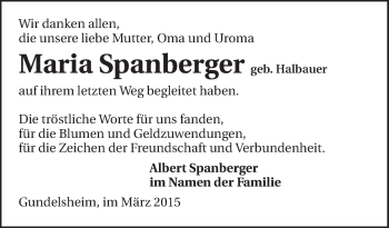 Traueranzeige von Maria Spanberger 