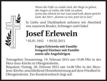 Traueranzeige von Josef Erlewein 