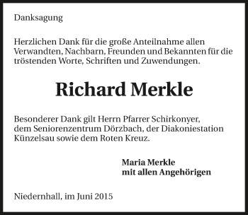 Traueranzeige von Richard Merkle 