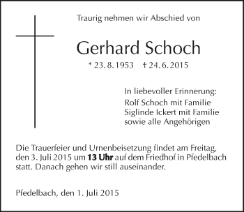 Traueranzeige von Gerhard Schoch 