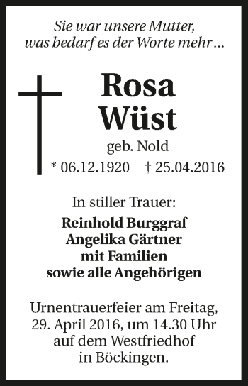 Traueranzeige von Rosa Wüst 