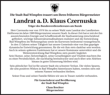 Traueranzeige von Klaus Czernuska 