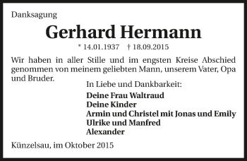 Traueranzeige von Gerhard Hermann 