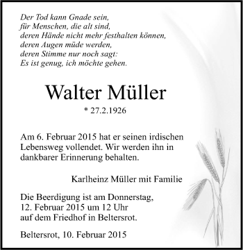Traueranzeige von Walter Müller 