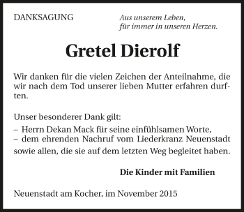 Traueranzeige von Gretel Dierolf 