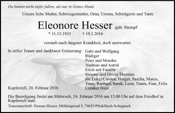 Traueranzeige von Eleonore Hesser 