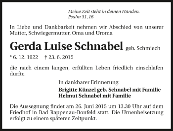 Traueranzeige von Gerda Luise Schnabel 