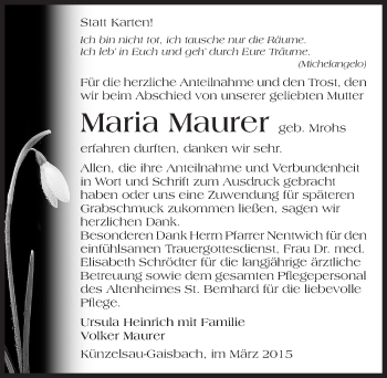 Traueranzeige von Maria Maurer 