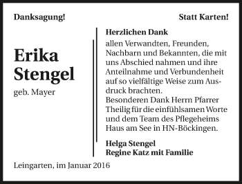 Traueranzeige von Erika Stengel 