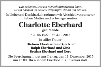 Traueranzeige von Charlotte Eberhard 