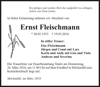 Traueranzeige von Ernst Fleischmann 