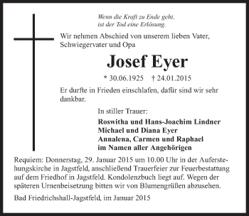 Traueranzeige von Josef Eyer 