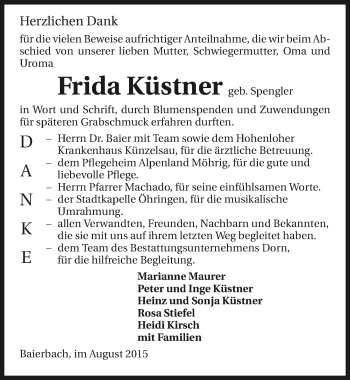 Traueranzeige von Frida Küstner 