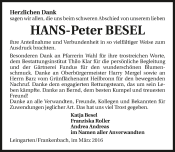 Traueranzeige von Hans-Peter Besel 