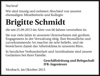 Traueranzeige von Brigitte Schmidt 