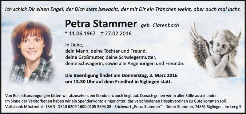  Traueranzeige für Petra Stammer vom 01.03.2016 aus 