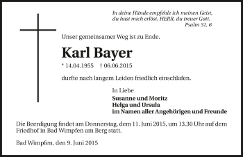 Traueranzeige von Karl Bayer 