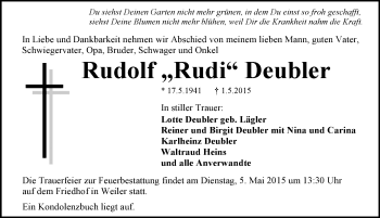 Traueranzeige von Rudolf Deubler 