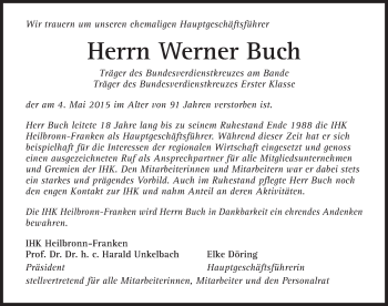 Traueranzeige von Werner Buch 