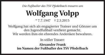 Traueranzeige von Wolfgang Volpp 