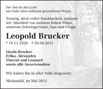 Traueranzeige von Leopold Brucker 