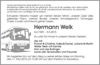 Traueranzeige von Hermann Welk 