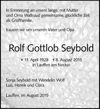 Traueranzeige von Rolf Gottlob Seybold 