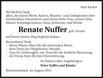 Traueranzeige von Renate Nuffer 