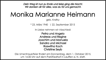 Traueranzeige von Monika Heimann 