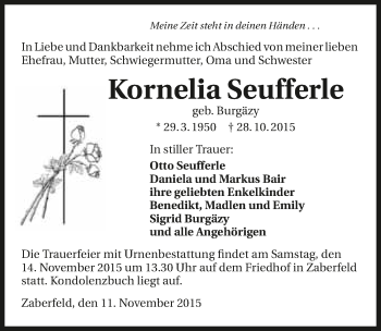 Traueranzeige von Kornelia Seufferle 