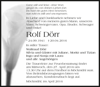 Traueranzeige von Rolf Dörr 