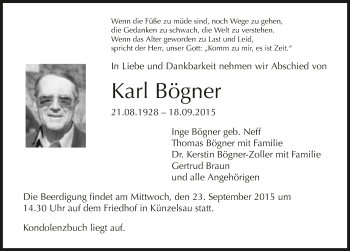 Traueranzeige von Karl Bögner 