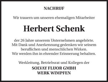 Traueranzeige von Herbert Schenk 