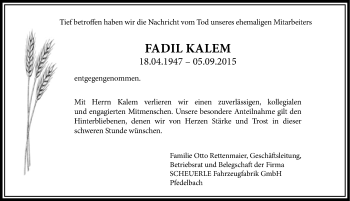 Traueranzeige von Fadil Kalem 