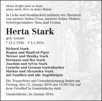 Traueranzeige von Herta Stark 