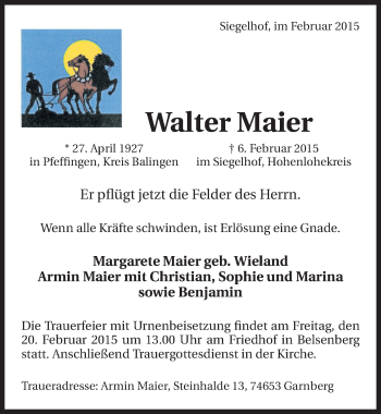 Traueranzeige von Walter Maier 